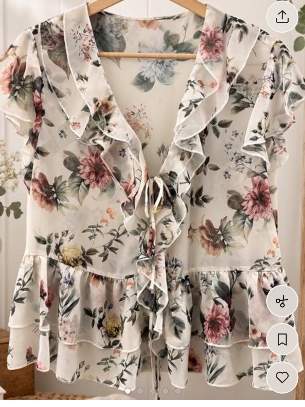 Philosophy Republic Clothing Floral Ruffle Tie-Front Blouse Top L Large Sheer